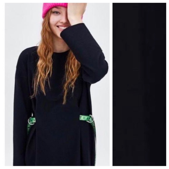 NWT Black Midi Dress with Green Buckle Strap. Size M. - Picture 2 of 9